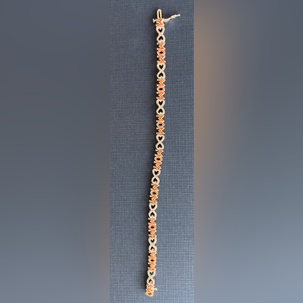 Sterling 'MOM' Heart Link Bracelet - Rose Gold & Silver with Diamond accents